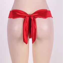 Plus Size Mesh Big Bow Ruffled Thong