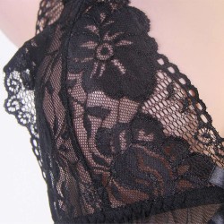 Black Sheer Lace Halter Open Back Lingerie