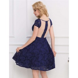 Lace Round Neck Elegant Blue Bodycon Dress Lace Round Neck Elegant Blue Bodycon Dress