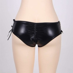 Plus Size Black Open Crotch Leather Panty