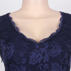 Lace Round Neck Elegant Blue Bodycon Dress