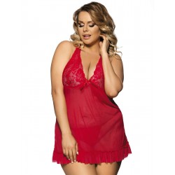 Lace Patchwork Red Halter Plus Size Babydoll Dress  Lace Patchwork Red Halter Plus Size Babydoll Dress