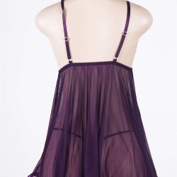 Purple Sheer Lace Babydoll With Open Back Purple Sheer Lace Babydoll With Open Back