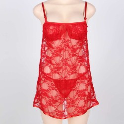 On Sale Sheer Red Lace Plus Size Babydoll With G-String