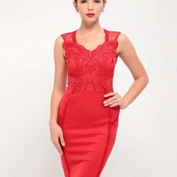 Red Deluxe Decals Fashion Dress Lace Bodycon