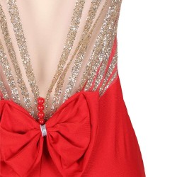 Red Backless Formal Evening Dress With Golden Strap