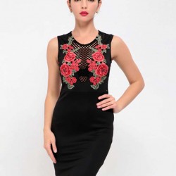Elegant Embroidery Fashion Dress Black Bodycon
