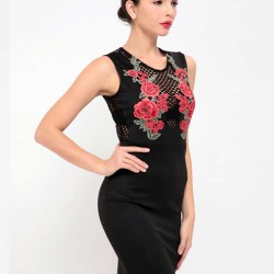 Elegant Embroidery Fashion Dress Black Bodycon