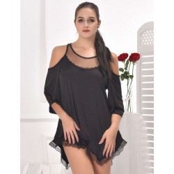 Black Hollow Shoulder Irregular Sexy Skirt