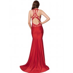 Plus Size High Neck Red Embroidery Flower Backless Party Dress Plus Size High Neck Red Embroidery Flower Backless Party Dress