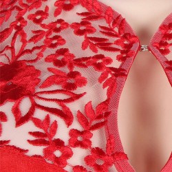 High Neck Red Embroidery Flower Backless Party Dress