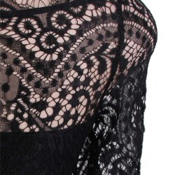 Black Delicate Floral Lace Low Hem Evening Dress
