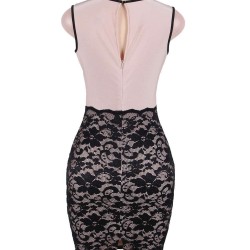 Fashion Black Floral Lace Stitching Boat Neck Dress