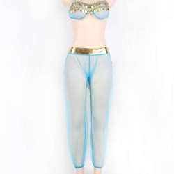 Blue India Style Sexy Bralette Lingerie Set With Golden Paillette