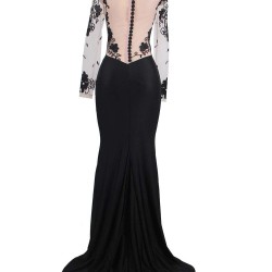 Black Delicate Long Sleeve Embroidery Flower Party Gown
