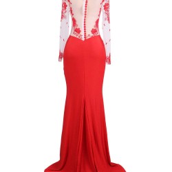 Red Elegant Embroidery Long Sleeve Maxi Party Dress