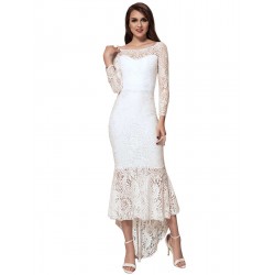 Elegant Lace Hi-low White Evening Dress Elegant Lace Hi-low White Evening Dress