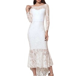 Elegant Lace Hi-low White Evening Dress