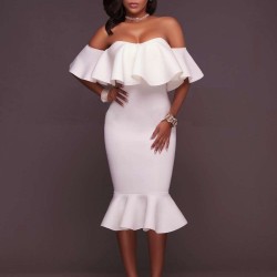 White Off-Shoulder Ruffle Bodycon Mermaid Party Dress