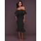Ruffle Off-Shoulder Midi Black Bodycon Dress