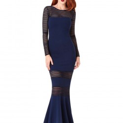 Fishtail Elegant Blue Stripe Evening Dress