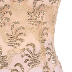 Sleeveless Apricot Floral Mesh Lace Overlay Party Dress