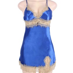 Deluxe Satin Lace Stitching Blue Babydoll