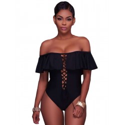 Ruffle Off-The-Shoulder One Piece Black Swimsuit Ruffle Off-The-Shoulder One Piece Black Swimsuit