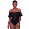 Ruffle Off-The-Shoulder One Piece Black Swimsuit