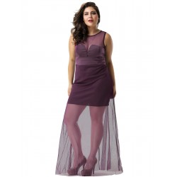 Plus Size Short Dress Sleeveless with Floor Length Sheer Overlay Plus Size Short Dress Sleeveless with Floor Length Sheer Overlay