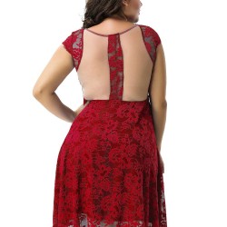 Plus Size Lace Elegant Round Neck Red Bodycon Dress