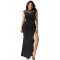 Plus Size Elegant Black Slit Side Ruched Dress