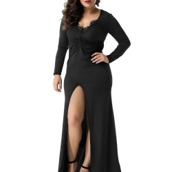Plus Size Sexy Black Lace Trim party gown