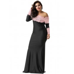 Plus Size Boat Neck Pink Lace Evening Gown Plus Size Boat Neck Pink Lace Evening Gown