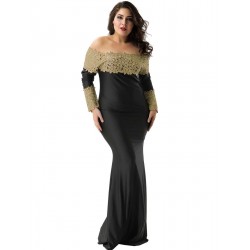 Plus Size Boat Neck Khaki Lace Evening Gown Plus Size Boat Neck Khaki Lace Evening Gown