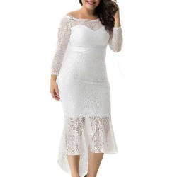 Plus Size Elegant Lace Hi-low White Evening Dress