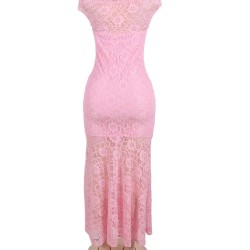 Pink Lace Elegant Fishtail Maxi Party Gown