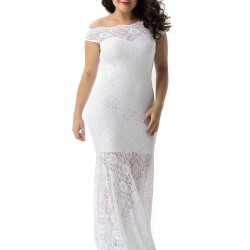 Plus Size White Lace Elegant Party Gown
