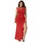 Plus Size Elegant Red Side Lace Detail Ruched Dress
