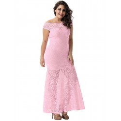 Plus Size Pink Lace Elegant Party Gown Plus Size Pink Lace Elegant Party Gown