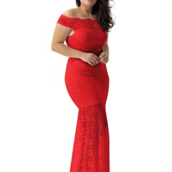 Plus Size Red Lace Elegant Party Gown