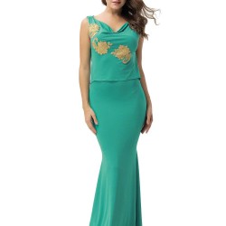 Green Elegant Embroidery Backless Sleeveless Party Gown