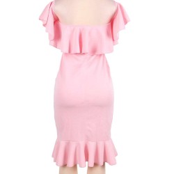 Pink Ruffle Off-Shoulder Mermaid Bodycon Dress