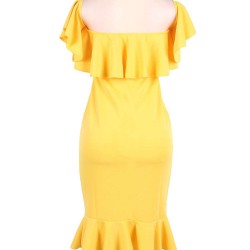 Ruffle Off-Shoulder Bodycon Party Yellow Mermaid Dress