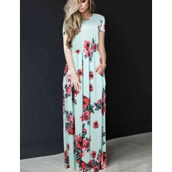 Mint Pocket Design Short Sleeve Floral Maxi Dress Mint Pocket Design Short Sleeve Floral Maxi Dress