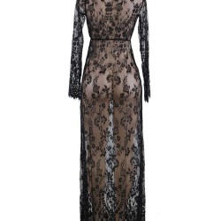 Black Delicate Lace Long Sleepwear Gown