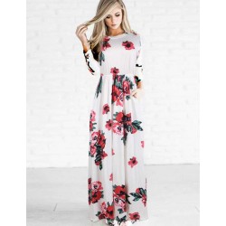 Plus Size Pocket Design Long Sleeve White Floral Maxi Dress Plus Size Pocket Design Long Sleeve White Floral Maxi Dress