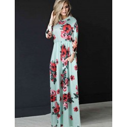 Plus Size Pocket Design Long Sleeve Green Floral Maxi Dress Plus Size Pocket Design Long Sleeve Green Floral Maxi Dress