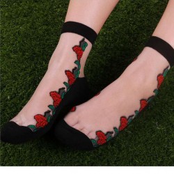Ladies Short Silk Socks Cotton Slip Glass Silk Women Rose Crystal Socks