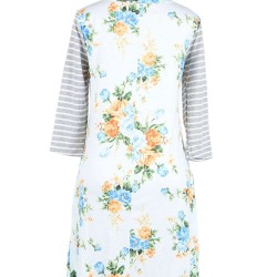 Plus Size White Floral Print Stripe Raglan Sleeve Dress